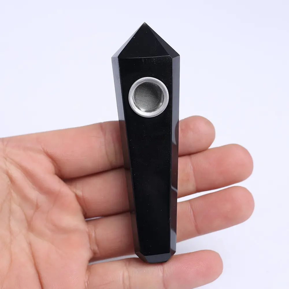 

3"-4" Natural obsidian Quartz Crystal Wand Smoking Pipe-1pc