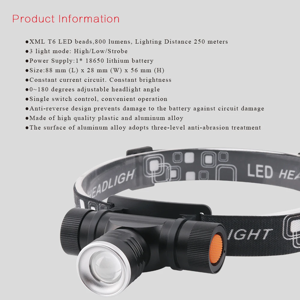 Налобный фонарь BORUiT светодиодный 1000 лм XML T6 3 режима работы|headlamp headlight torch|headlamp