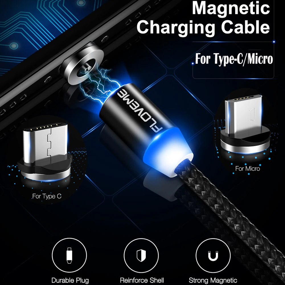Магнитный зарядный кабель Micro USB Type C шнур для телефона Samsung S9 + S10 E S8 Plus Note 8 Huawei P20 Pro
