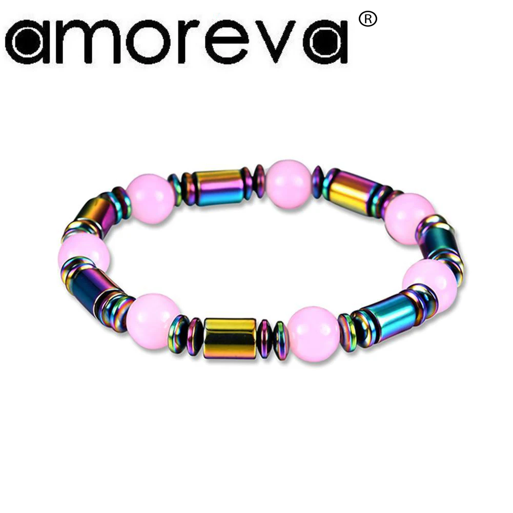 Magnetic Hematite Bracelet 55mm Female Pink Round Inlaid Beads Bead For Women Jewelry Gift | Украшения и аксессуары