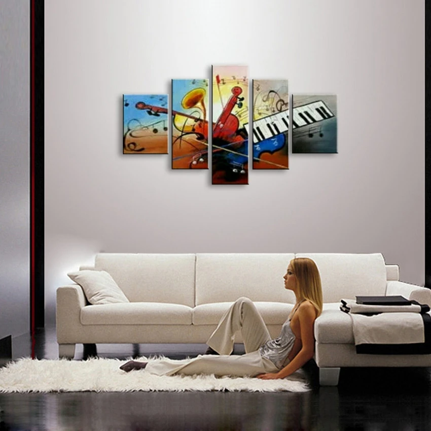 Modern Hand-painted wall art picture home decoration abstract Piano oil painting on canvas 5pcs/set combination for living room | Дом и сад