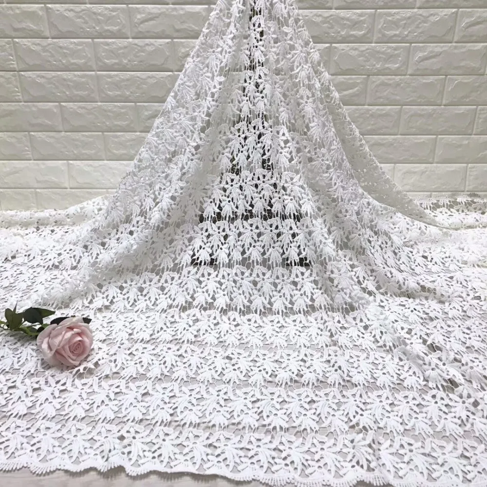 

Cassiel african lace fabrics 5 yard snow guipure lace fabric 2019 high quality african cord lace fabric for wedding dress