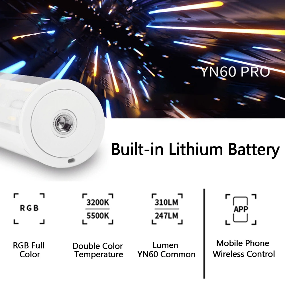 Светодиодная лампа YONGNUO YN60 Pro 3200 5500K RGB со встроенным аккумулятором 5200 мА ·