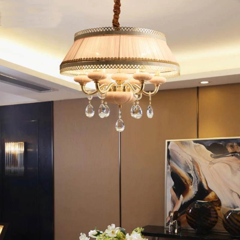 European style LED ceramic Pendant Lights creative drop lighting vintage living room bedroom Light with fabric lampshade | Освещение