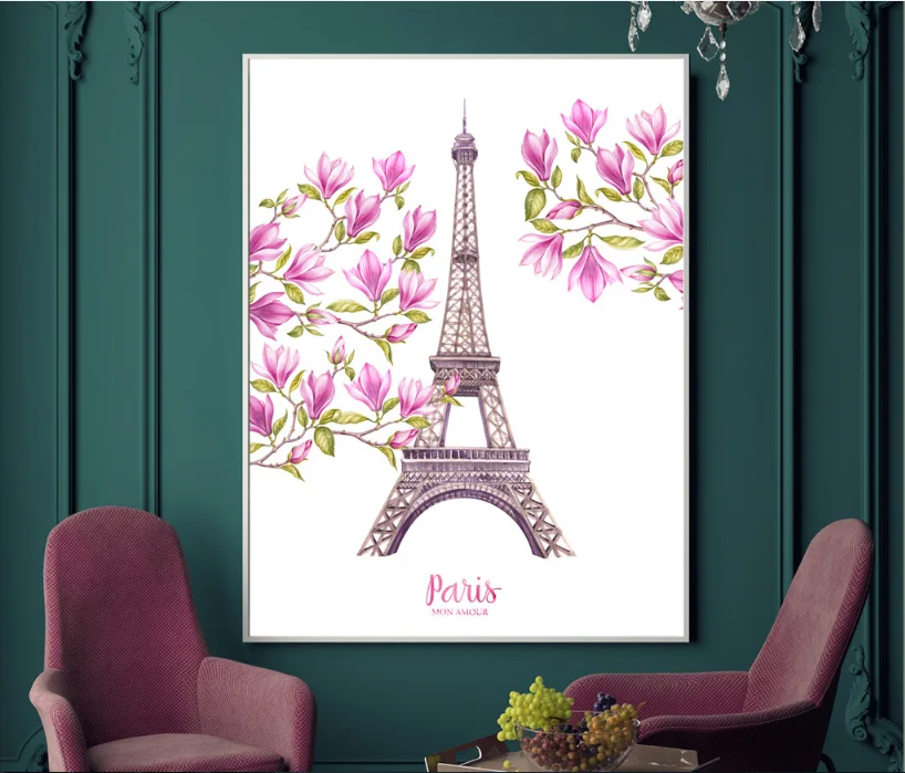Скандинавском стиле Магнолия Эйфелева башня украшение картина без рамки | Дом и