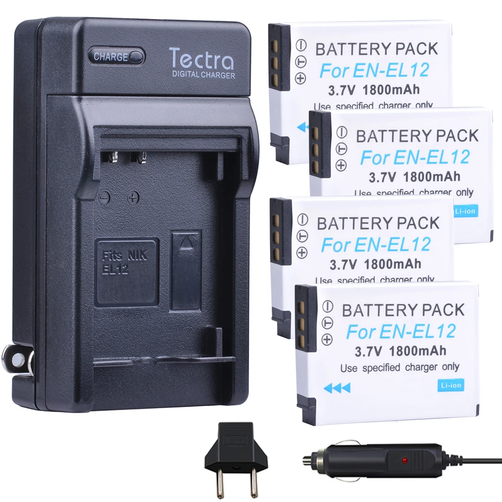 Tectra 4Pcs EN EL12 ENEL12 Bateria + Цифровое зарядное устройство для Nikon Coolpix S9700 S9500 S9400 S9300 S9100 S8200