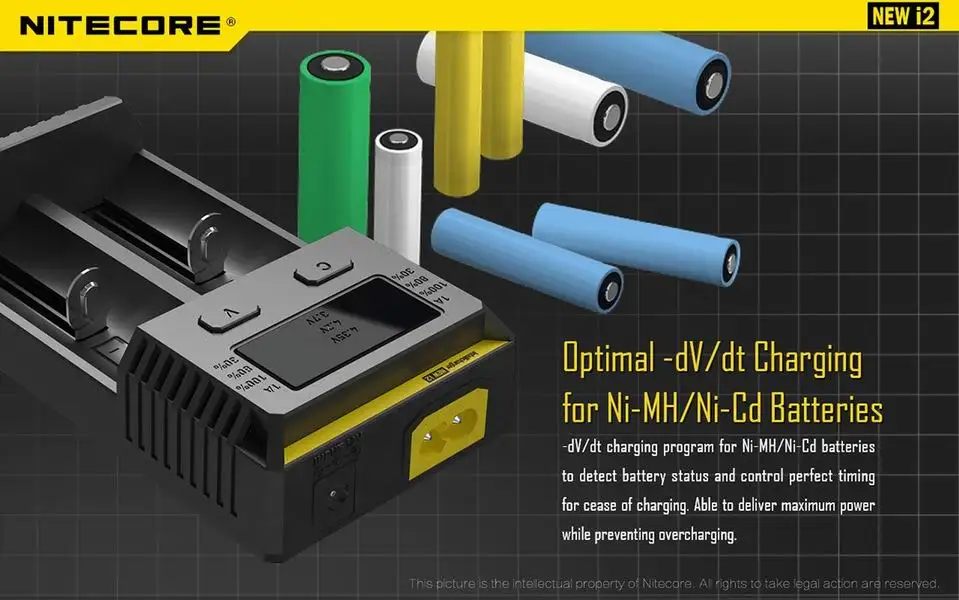 Nitecore Intelli Зарядное устройство i2 16340 CR123A 10440 AA AAA 14500 18650 26650, 22650, 17670, литий-ионный Тип/никель-металл-гидридного Универсальный Батарея Зарядное устройство