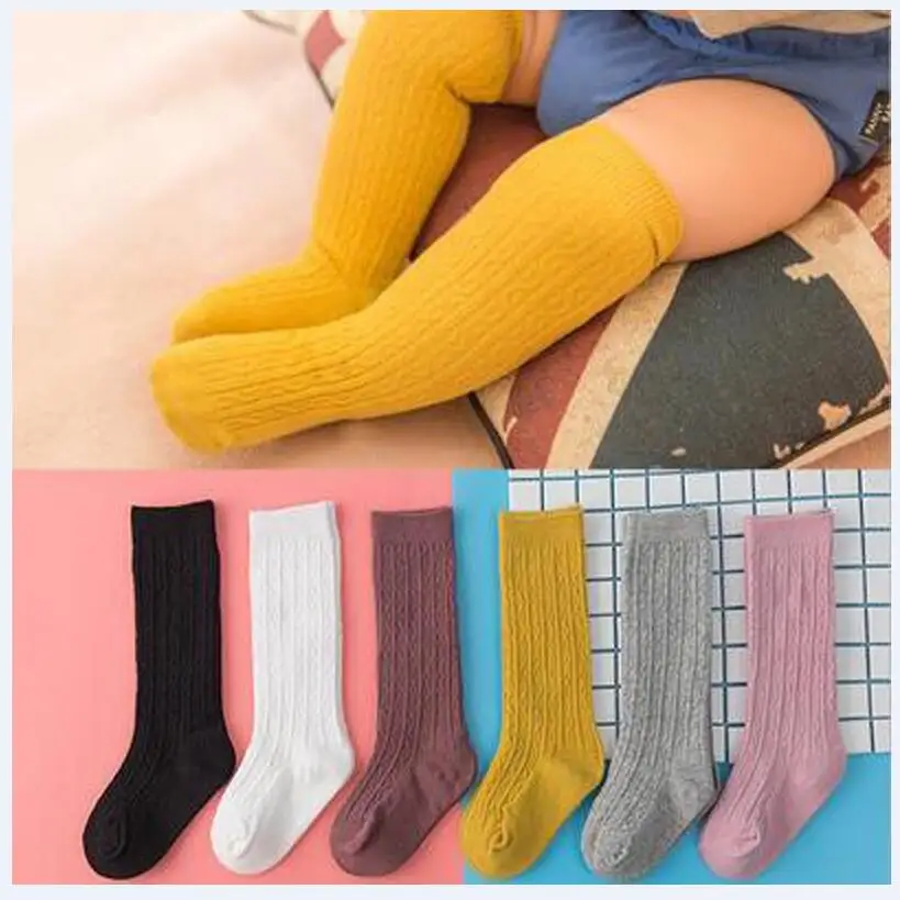 

New Spring Summer Baby Girls Cotton Knee High Socks Solid Candy Color Kids Toddler Double Needle Short Socks For Children