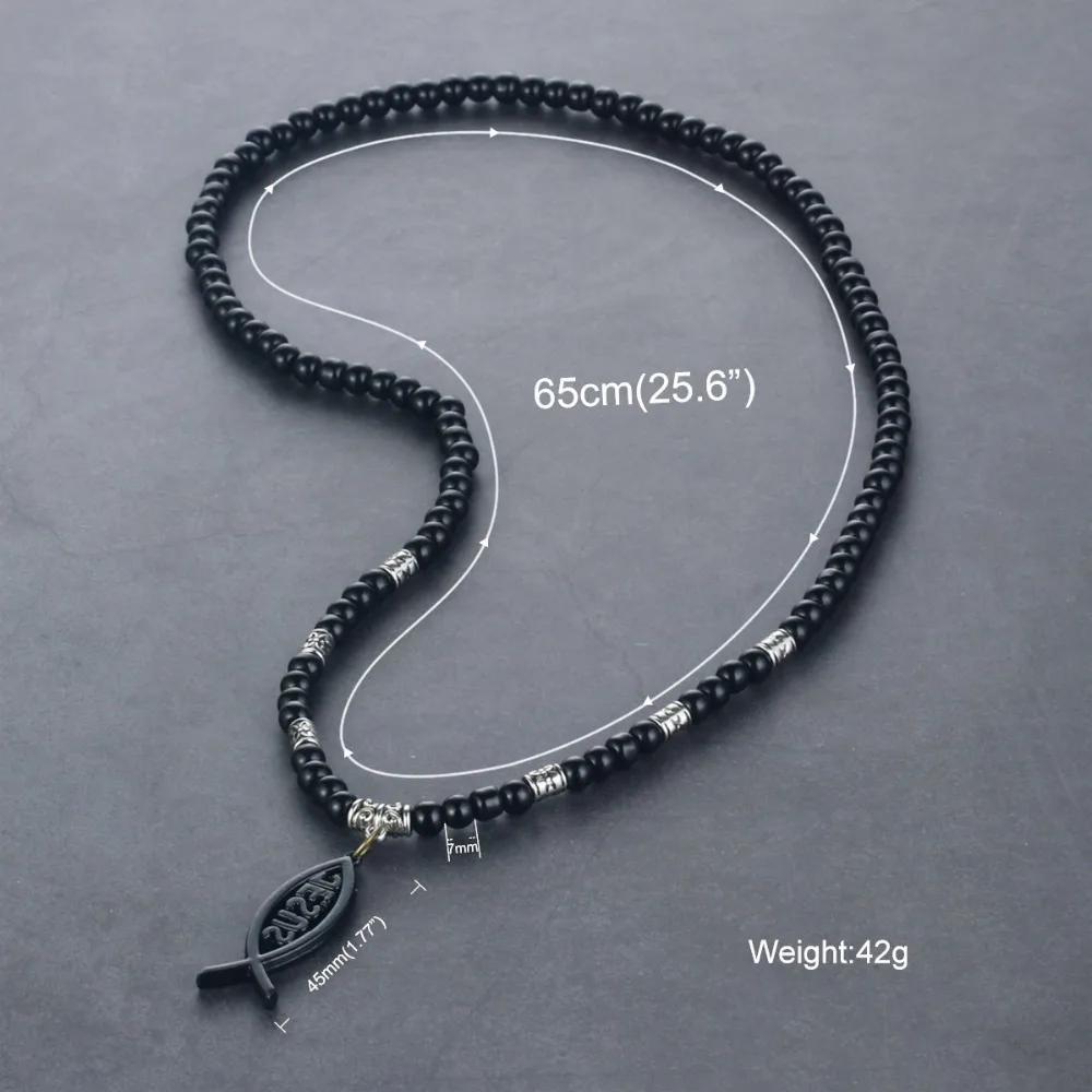 Men's Catholic JESUS Letter Retro Black Beads Chains Necklace Women Statement Pendants Necklaces Jewelry koyle erkek NC091 | Украшения