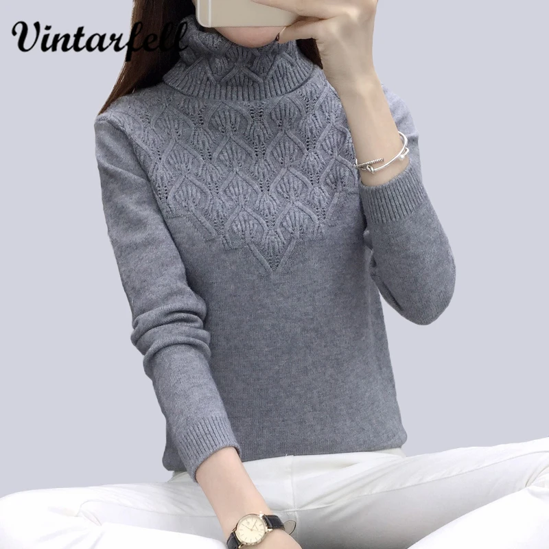 Vintarfell Sweaters And Pullovers For Women 2017 Autumn Winter Solid Turtleneck Knitwear Female Casual Elastic Loose Coat Femme | Женская