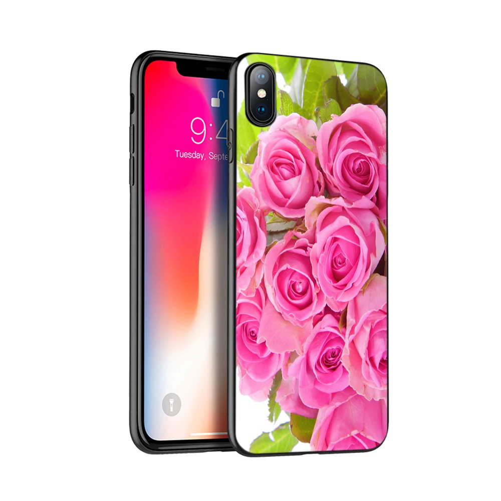 Черный чехол из ТПУ для iphone 5 5s SE 2020 6 6s 7 8 plus X 10 XR XS 11 pro MAX силиконовый с цветами |