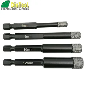 DIATOOL 4pcs 6mm+8mm+10mm+12mm Professional Quality Vacuum Brazed Diamond Core Bits With Qucik Fitting Shank, Dry Drilling Bits