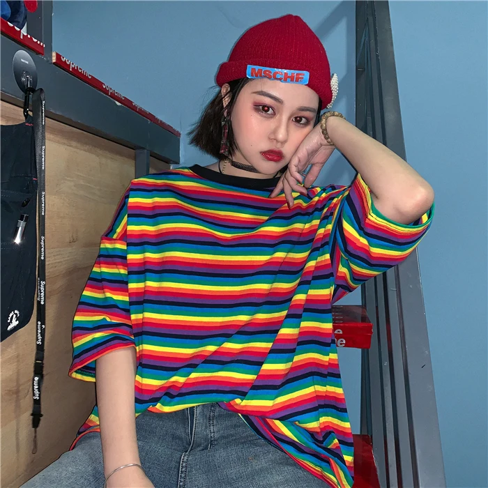Женская одежда летняя ulzzang корейская мода уличная с коротким рукавом свободные