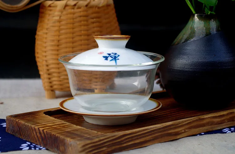 Новый ручной росписью Gaiwan кунг фу чайный сервиз стеклянный шар керамика чайные