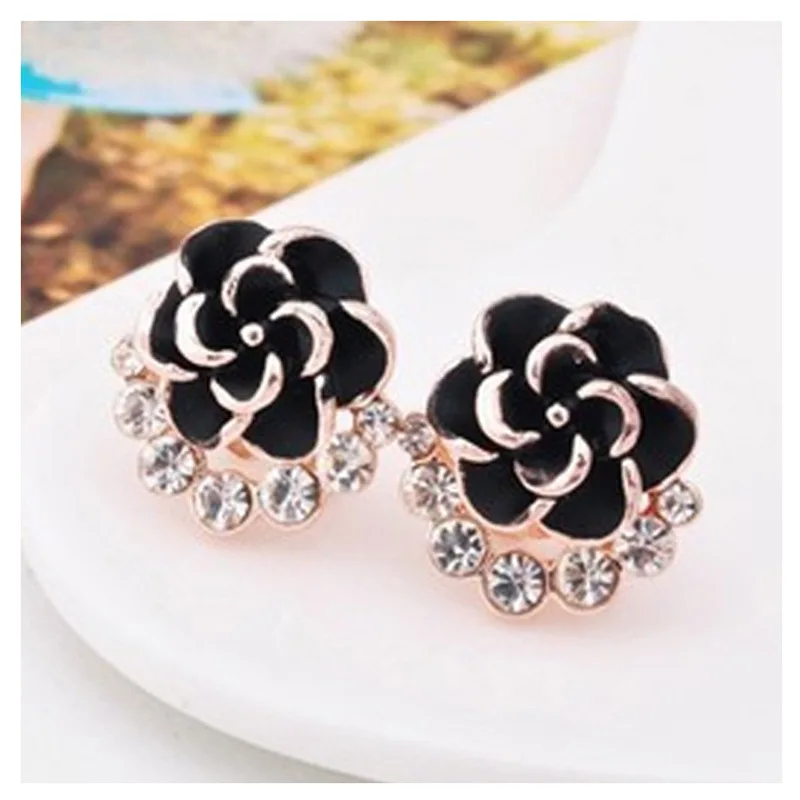 Корейские модные хрустальные серьги с розовым пионом цветком камелии женские в