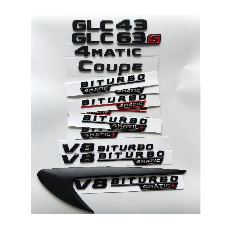 

Black Letters GLC43 GLC63 GLC63s V8 BITURBO 4MATIC+ Fender Trunk Tailgate Emblem Emblems Badges for Mercedes Benz AMG X253 Coupe