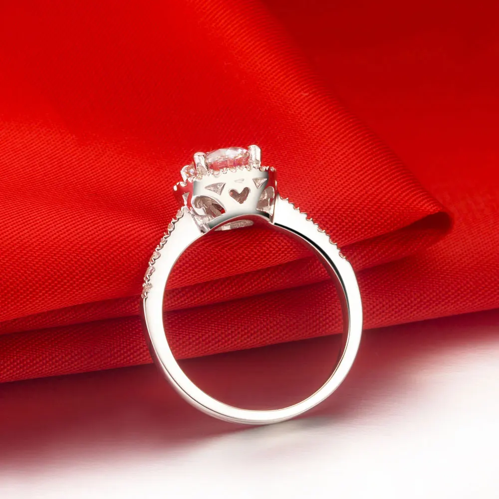 

1Ct Round Moissanite Hearts and Arrows Engagement Ring for Women 18K Solid White Gold Wedding Jewelry Love Pattern