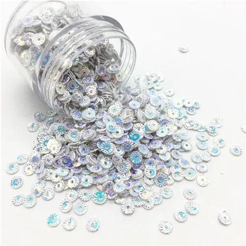 White gold 4 мм круглые колеса цветок Золотое покрытие свободные блестки ПВХ DIY раззноцветные часы ремесло для одежды аксессуары конфетти Spangles 10g - Цвет: White gold