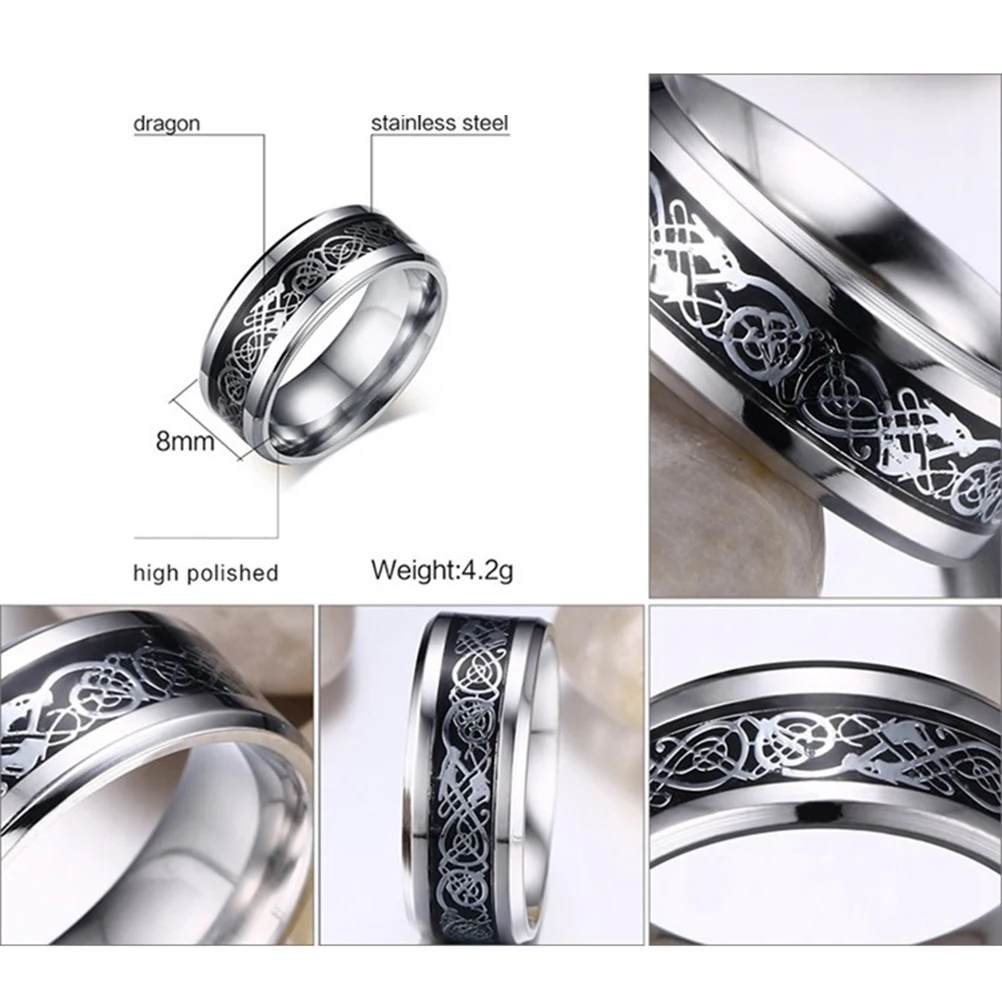 Уникальный Титан Сталь кельтский Дракон Узор Свадебные 8 мм кольцо Jewelry Accessoris