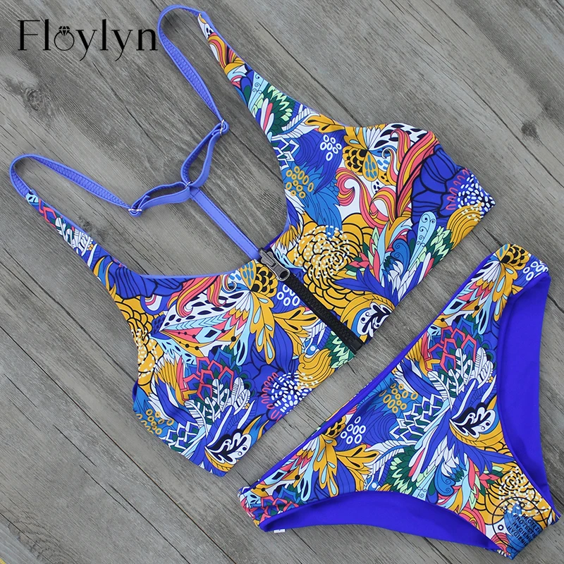 Floylyn новый дизайн Молния Спереди майка бикини для женщин пуш ап бразильское