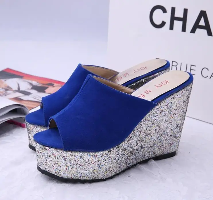 free shipping summer new style platform high heel women's sildes glitter fashion sandals hot sell | Обувь