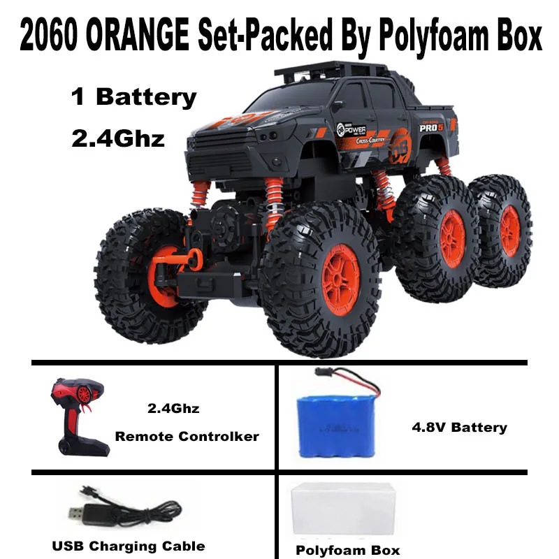2060 orange 1/16 RC Car 6WD drive remote climbing car Double Motors Drive Bigfoot Cars 2.4Ghz Electric RC Toys High Speed Off-Road Vehicle - Color: 2060 orange