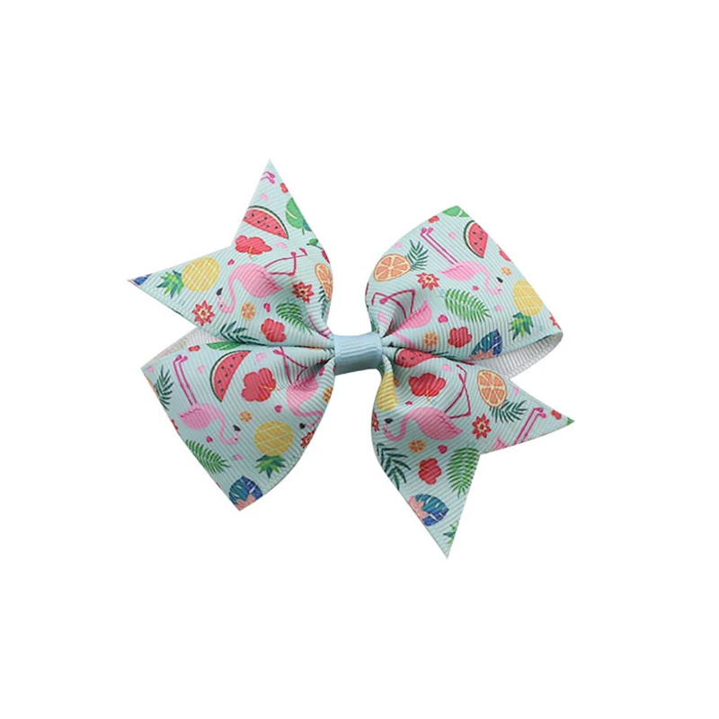 Children ribbed print hairpins Pineapple Flamingo cartoon Swallowtail Bows Hair clips Girls accessories Ties Headdress | Детская одежда