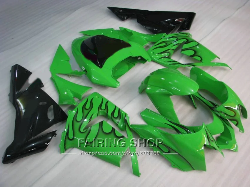 Обтекатели зеленого и черного пламени для Kawasaki Ninja zx10r zx 10r 2004 2005 04 05 Бесплатная