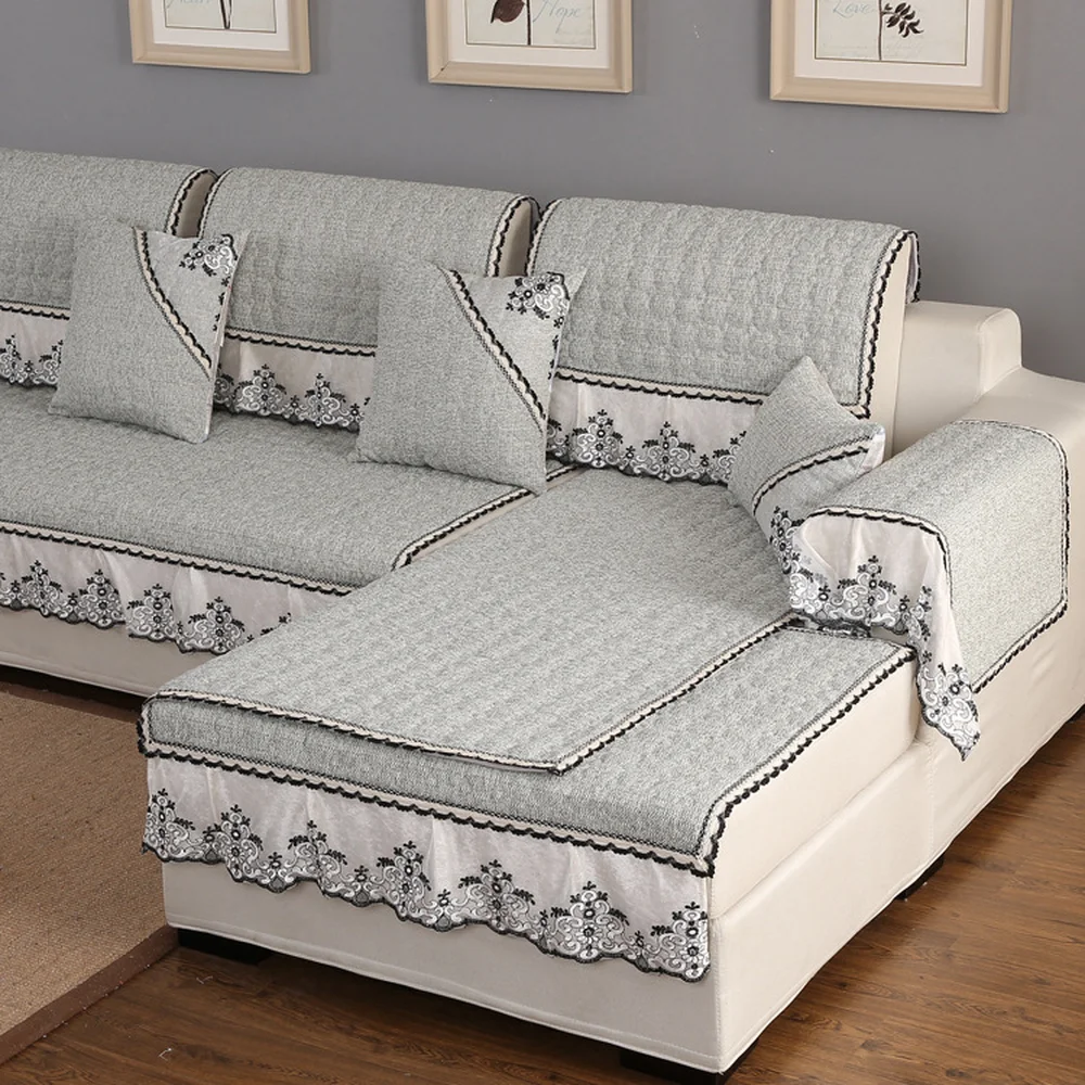 

High quality fashion linen sectional sofa cover Four seasons universal sofa cover couch covers for sofas Lace cushion pillowcase