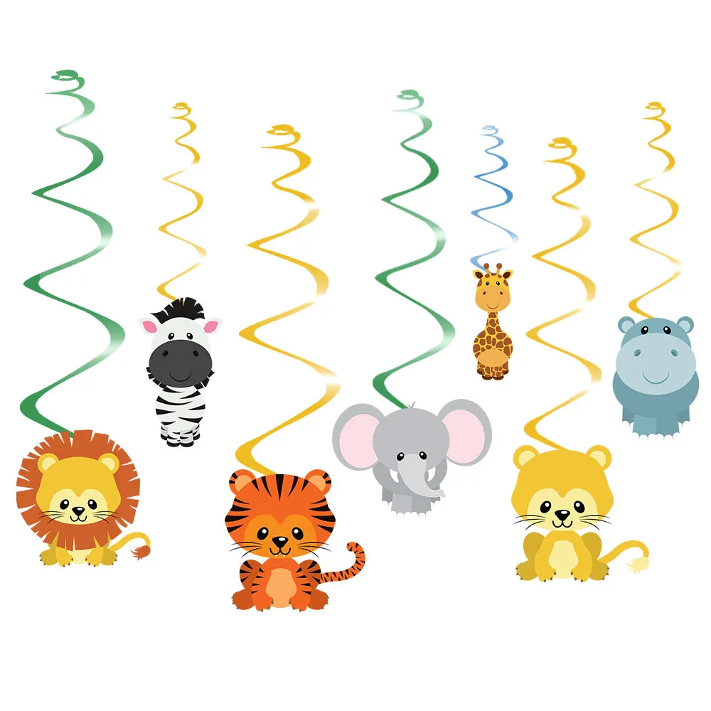 Safari Animal Jungle Ceiling Hanging Swirl Decorations Boy Baby Shower Cutout Festive Party Supplies DIY Decorations Event Party - Цвет: Safari Animal
