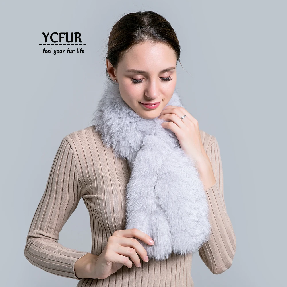 

YCFUR Ladies Scarf Winter Handmade Knit Real Fox Fur Long Scarves Wraps for Women Neck Warmer Natural Fur Scarves Shawls Female