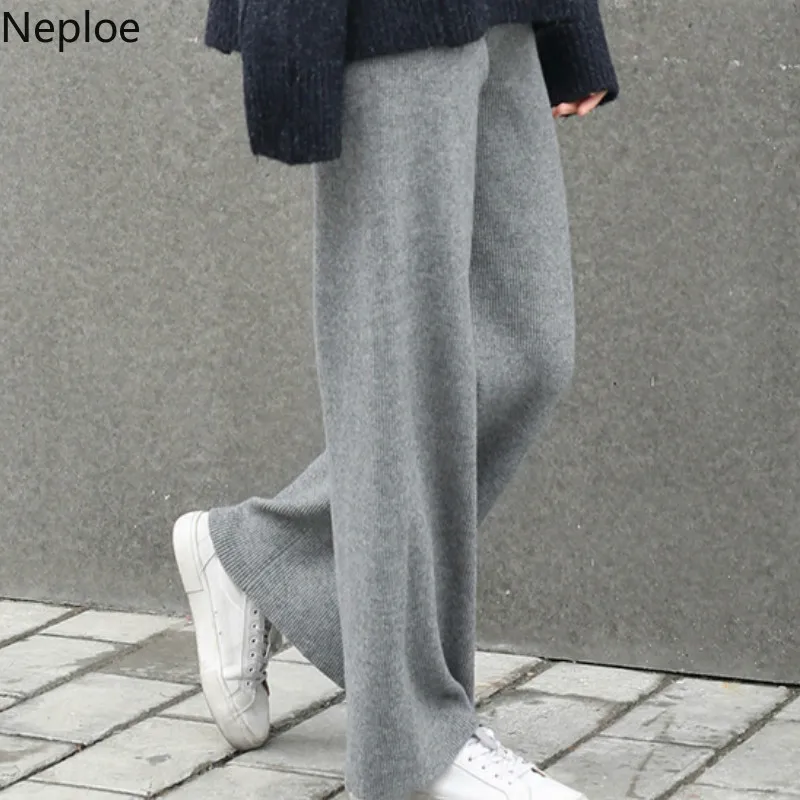 Neploe Solid Women Wide Leg Pants Full Length Knitted Waist Female Bottoms 2021 Auttum New Fashion Design Loose Trousers 42832 | Женская