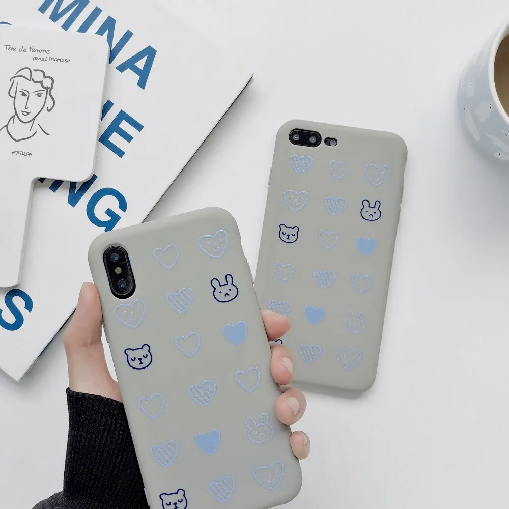 ORYKSZ Любовь Сердце Медведь Матовый телефон случае для iPhone XR XS X Xs максимальный