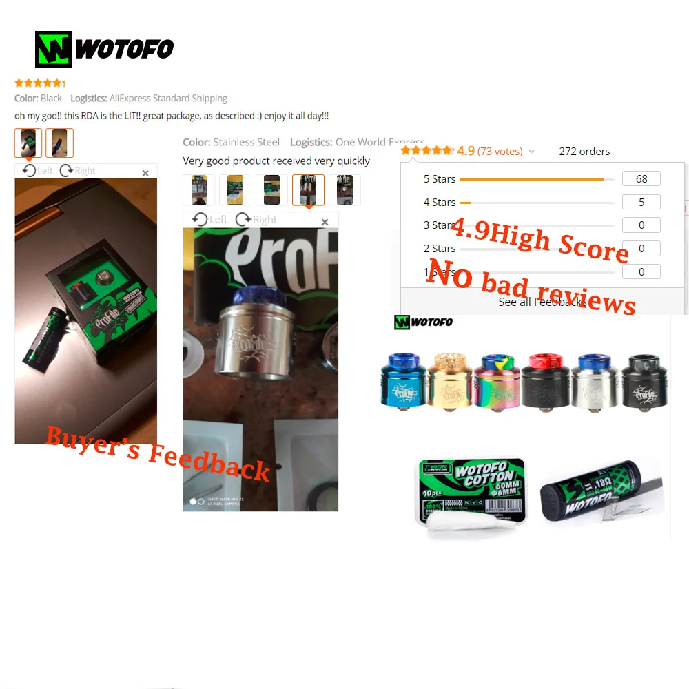Оригинальный RDA атомайзер Wotofo с ватным и сетчатым баком для вейпа испаритель