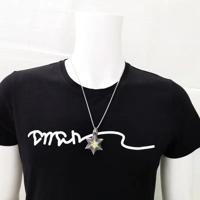 

New Arrival 2 tone stainless steel 6 pointed star pendant necklace men women star fashion necklace