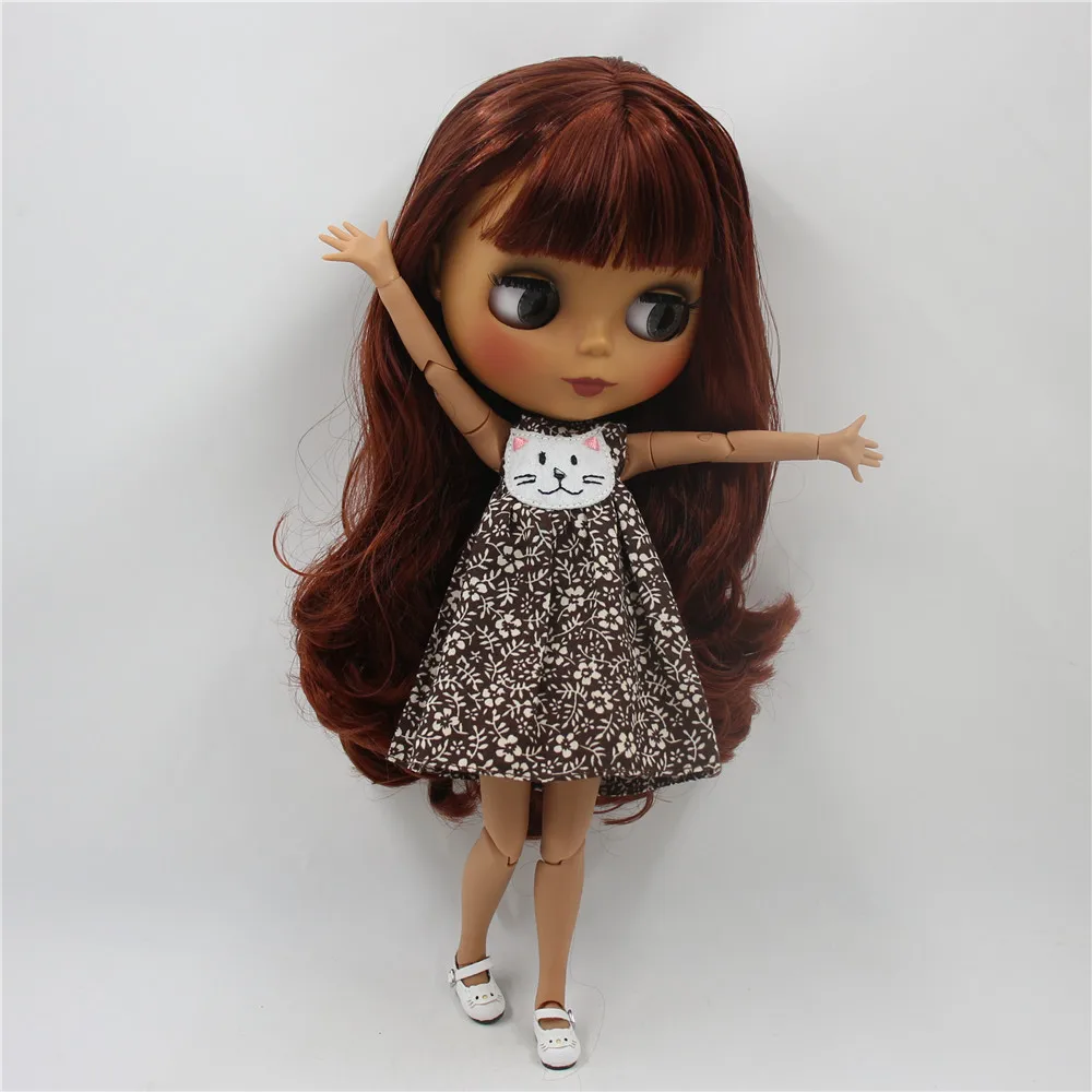 Кукла Blyth ICY DBS с черным матовым лицом и шарнирным телом 1/6 винно красная Нет.