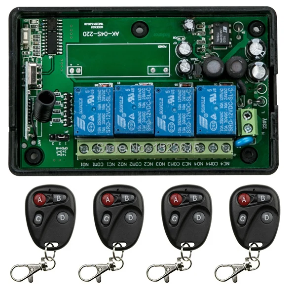 

AC80-260V 4CH RF Wireless Remote Control System / Motor and electric door 220V Learning code receiver