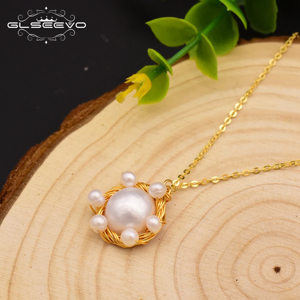 

GLSEEVO Natural Pearl Pendant Necklace For Women Wife Gift Original Design 925 Sterling Silver Necklace Jewelry GN0073