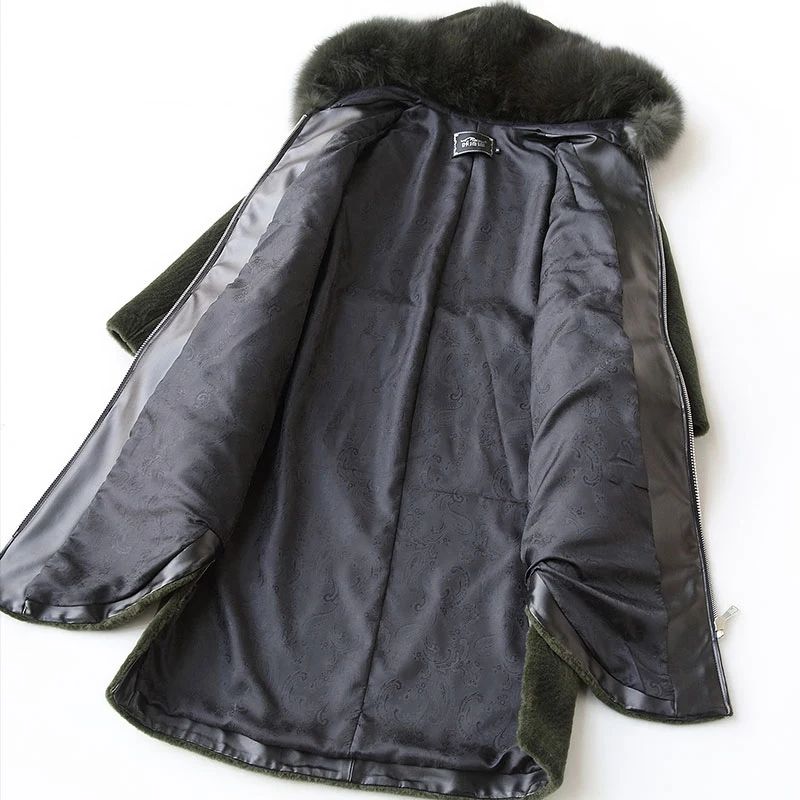 

(TopFurMall) Lady Real Wool Blend Fur Coat Jacket Fox Fur Hoody Winter Genuine Women Fur X-Long Outerwear Coats Plus Size LF4136