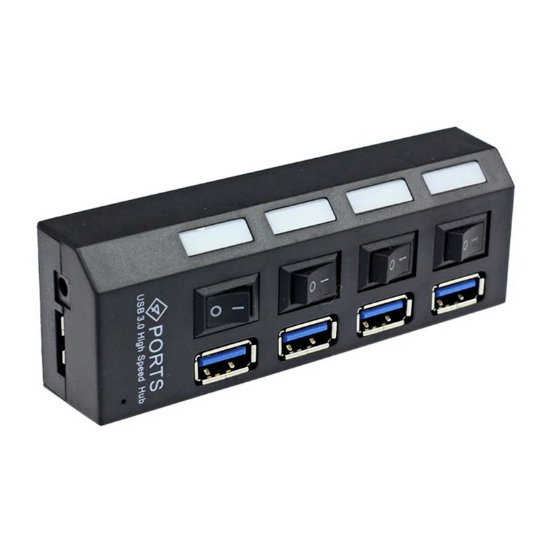 Высокое качество 4 Порты и разъёмы usb-хаб Профессиональный USB 3,0 концентратор вкл/выкл кнопка AC Мощность адаптер кабель светодиодный индикатор концентраторы