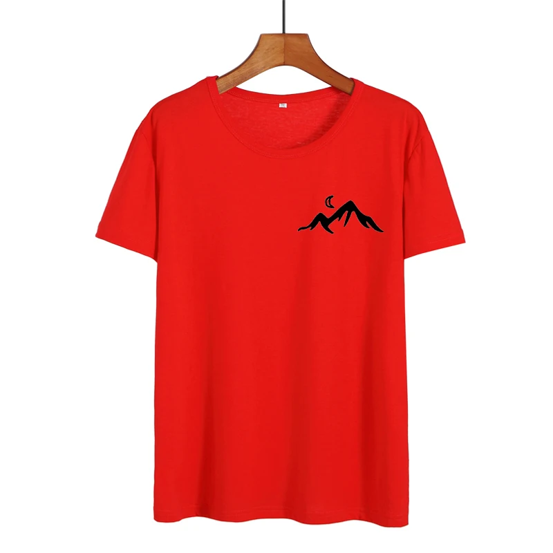 red-black Женские топы для походов и кемпинга, футболка с карманом и принтом горы Tumblr, хипстерская черная, белая хлопковая футболка, Повседневная футболка для женщин - Цвет: red-black
