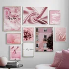 Розовое Перо пион шелковое здание небо настенная живопись холст скандинавские плакаты и принты настенные картины для гостиной домашний декор