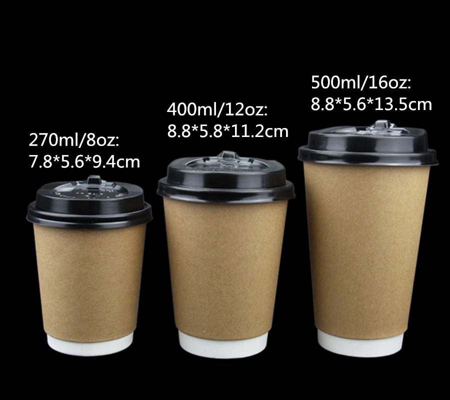 SURWISH 50Pcs Disposable Coffee Cup Double Layer Paper Cups Drinking With Lids Christmas Party Bar Supply | Дом и сад