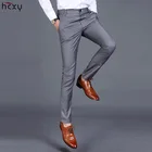 Летние мужские повседневные брюки HCXY 2019, мужские облегающие прямые Костюмные брюки, мужские брюки из тонкой гладкой ткани, однотонные классические брюки