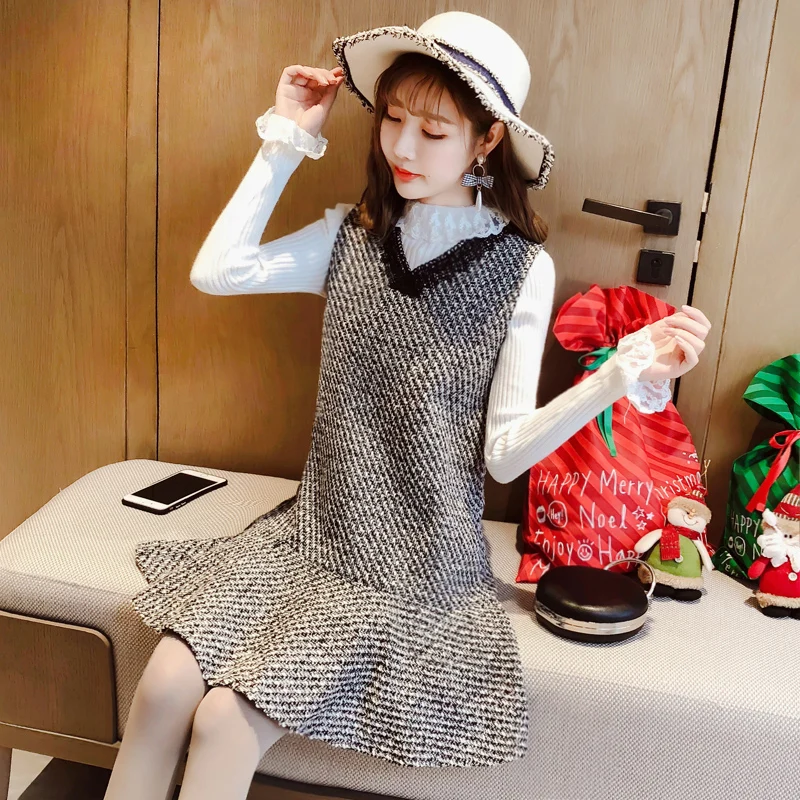 Весной и летом новый стиль женские корейские узкие платье без рукавов кружева