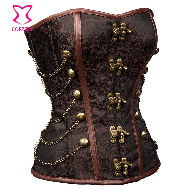 Женский костюм в стиле стимпанк Коричневый корсет со стальными костяшками