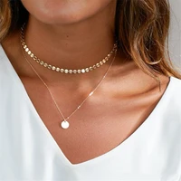 2019 summer simple gold coin layered choker necklace for women multi layer chocker necklaces pendant collar femme jewelry gift