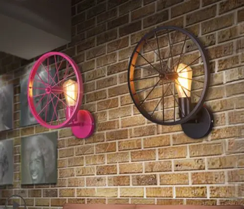 Retro wall lamp loft creative personality restaurant bar American country wrought iron industrial wind lamps wheel lights | Лампы и