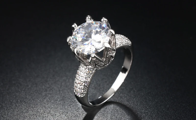 LMNZB роскошный большой 6ct пасьянс кольцо из стерлингового серебра 925 CZ циркон камни обручальное кольцо корона кольца подарок для женщин размер 5-12 LR064