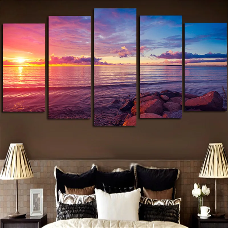 5 Pcs No Frame Wall Art Modular Tableau Picture Stone Is Land Sunset Modern Paintings Home Decor Living Room Canvas Print | Дом и сад